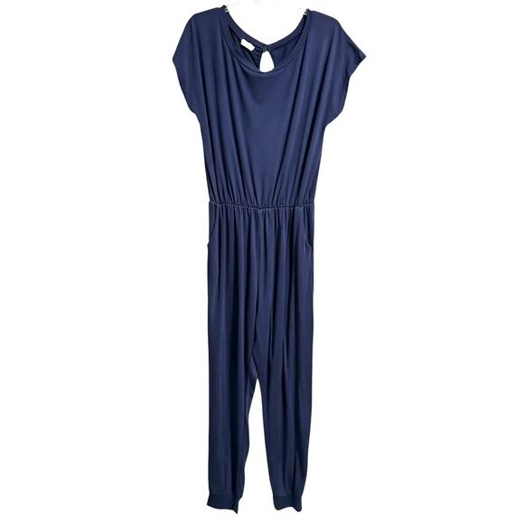 Blue Short Sleeve Crewneck Jumpsuit Womens XL Casual Stretchy Athleisure - Picture 3 of 8